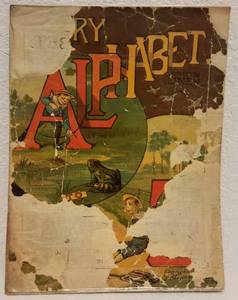 lot 27 image: NICE FIND ANTIQUE 1888 MERRY ALPHABET ILLUSTRATED BOOK PRINTED ON LINEN (132 YEARS OLD)