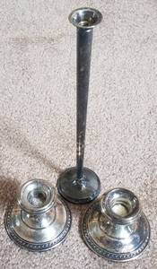 lot 118 image: LOT OF 3 STERLING SILVER CANDLE HOLDERS