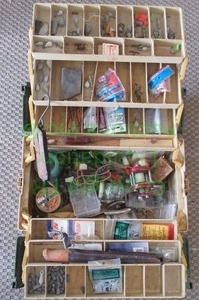 lot 393 image: Fishing tackle box with tackle and supplies