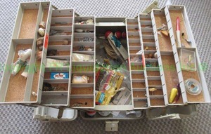 lot 392 image: Fishing tackle box with tackle and supplies