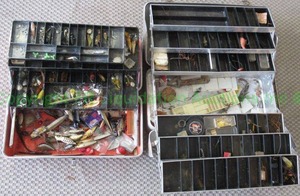 lot 391 image: 2 Fishing tackle boxes with tackle and supplies