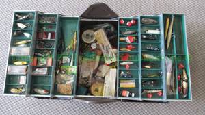 lot 284 image: Fishing tackle box with tackle and supplies