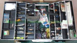 lot 282 image: Fishing tackle box with tackle and supplies