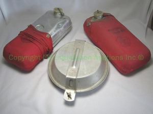 lot 505 image: Vintage Boy Scouts of America canteens and camp dish set all marked Boy Scouts of America logo