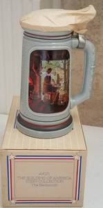 lot 86 image: VINTAGE 1985 AVON THE BUILDING OF AMERICA CERAMIC STEIN (BRAND NEW)