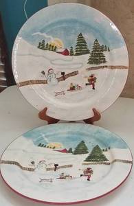 lot 93 image: LOT OF 2 LARGE SIZE CHRISTMAS VALLEY ROUND PLATTERS (16.5 DIAMETER)