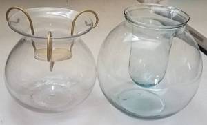 lot 286 image: LOT OF 2 LARGE SIZE GLASS CANDLE HOLDERS (9.75 H x 9.25 W & 8.5 H x 8.5 W)