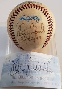 lot 339 image: AUTOGRAPHED BASEBALL AND GAME TICKET (1999)