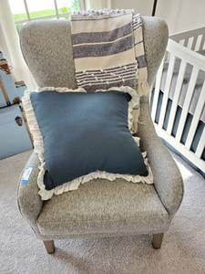 lot 4 image: Wing Back Chair with Throw & Pillow