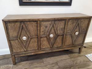 lot 37 image: Three Door Laminated Wood Console