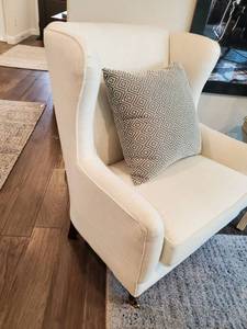 lot 56 image: Wing Back Cream Linen Blend Chair