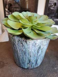 lot 58 image: White Terracotta Pot with Faux Succulent