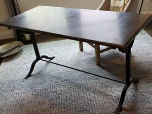 lot 61 image: Industrial DeskTable with Stone Top & Metal Base