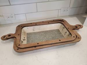 lot 71 image: 2 Kolton Wood And Metal Decorative Trays by IMAX