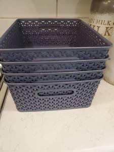 lot 76 image: 4 Bluish Purple Plastic Storage Baskets