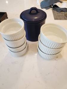 lot 81 image: Group of White Ceramic Ramekins & Lidded Container