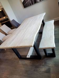 lot 87 image: Wood Top Table with Metal Base & Matching Bench