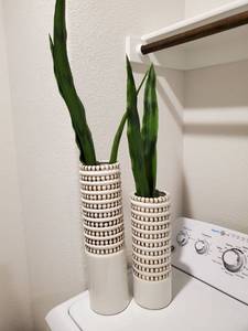 lot 103 image: Two Ceramic Vases with Faux Greenery