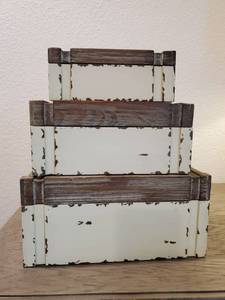 lot 115 image: Three Distressed Wood Boxes