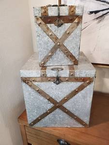 lot 141 image: Two Parry Galvanized Metal Trunks by IMAX