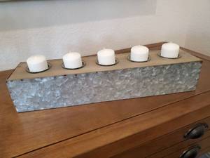 lot 143 image: Galvanized Metal Candle Holder with Wood Base