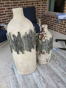 lot 153 image: Pair of Rustic Vases with Attached Stone Pieces