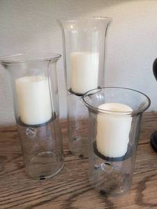 lot 165 image: Three Glass Candle Holders with Metal Tray