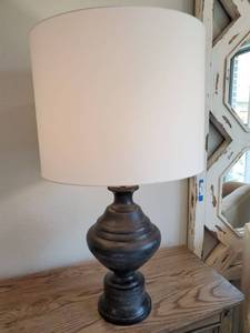 lot 166 image: Black Wood Table Lamp with Cream Silk Shade