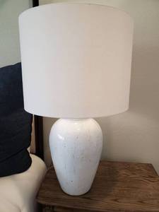 lot 170 image: Vesuvius Distressed White Ceramic Table Lamp with Linen Shade