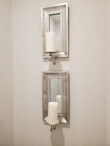 lot 185 image: Pair of Mirrored Wall Sconces with Candles