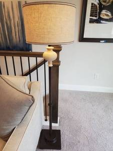 lot 195 image: Floor Lamp with Metal Base & Khaki Linen Shade
