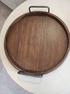 lot 196 image: Reine Acacia Wood Tray with Iron Handles by Uttermost