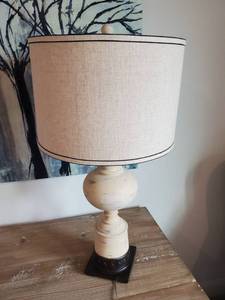 lot 213 image: Resin & Metal Table Lamp with Khaki Linen Shade