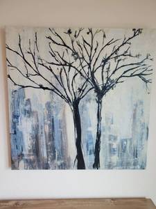 lot 214 image: Giclee on Canvas - Textured Blue Abstract Tree