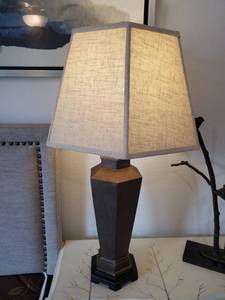 lot 219 image: Crestview Black Resin Lamp with Linen Shade