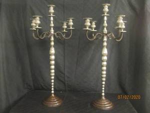 lot 1 image: DUO ANTIQUE SILVER 40 HEIGHT&nbsp 5 ARM CANDELABRA CANDLE HOLDER FLOOR STANDING OR TABLETOP&nbspMADE IN INDIA&nbsp