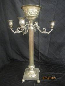 lot 13 image: &nbspANTIQUE SILVER&nbsp 32 HEIGHT 4 ARM CANDELABRA CANDLE HOLDER WITH CENTER TOP FLOWER BOWL&nbsp FLOOR STANDING OR TABLE TOP MADE IN INDIA&nbsp