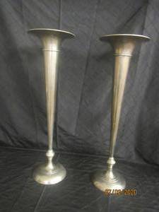 lot 5 image: DUO ANTIQUE SILVER&nbsp 29.5 HEIGHT&nbsp 9 DIAM&nbsp FLUTE SHAPE VASES