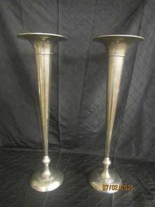 lot 18 image: DUO ANTIQUE SILVER&nbsp 29.5 HEIGHT&nbsp 9 DIAM FLUTE SHAPE VASES&nbsp