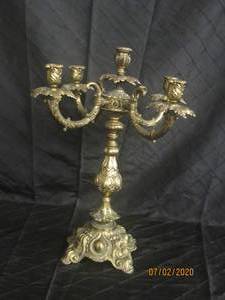 lot 23 image: 19 HEIGHT ANTIQUE SOLID HEAVY BRASS ORNATE 5 ARM CANDELABRA CANDLE HOLDER&nbsp