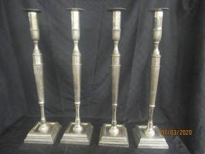 lot 37 image: TOTAL OF 4 - 32 HEIGHT ANTIQUE SILVER COLUMN CANDLESTICK HOLDERS FLOOR STANDING OR TABLE &nbsp TOP