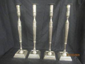 lot 38 image: TOTAL OF 4 - 32 HEIGHT ANTIQUE SILVER COLUMN CANDLESTICK HOLDERS FLOOR STANDING OR TABLE &nbsp TOP