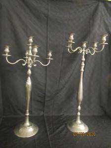 lot 39 image: DUO ANTIQUE SILVER 31&nbsp 23  &amp 33  HEIGHT 5 ARM TAPLER CANDLE CANDELABRA HOLDER FLOOR STANDING OR TABLE TOP&nbsp