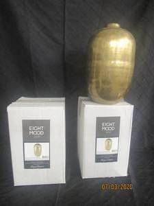 lot 74 image: DUO EIGHT MOOD TOLEDO GOLD ENGRAVED IRON VASE 10.5 HEIGHT&nbsp