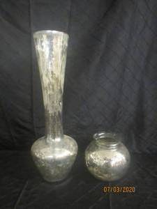 lot 90 image: DUO MERCURY GLASS VASES&nbsp&nbsp22 12 HEIGHT &amp&nbsp 7 HEIGHT&nbsp