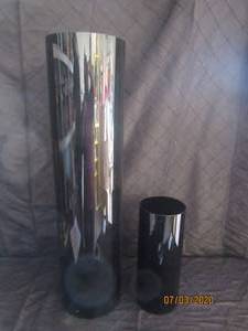 lot 129 image: DUO BLACK GLASS CYLINDER VASES&nbsp&nbsp12 H&nbsp &amp&nbsp 27.75 H&nbsp