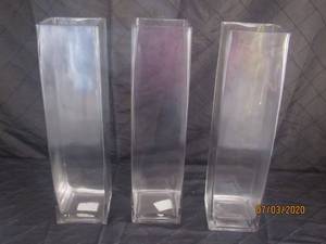 lot 149 image: TOTAL OF 3 SQUARE BLOCK CLEAR GLASS &nbsp &nbsp &nbsp &nbsp 15.5  HEIGHT VASES&nbsp