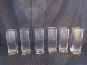 lot 150 image: TOTAL OF 6 CYS EXCEL&nbsp SQUARE BLOCK&nbsp CLEAR GLASS 10 HEIGHT VASES&nbsp