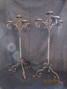 lot 153 image: DUO WROUGHT METAL 35 HEIGHT&nbsp 5 ARM CANDLE HOLDERS&nbsp