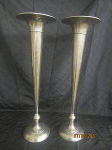lot 20 image: DUO ANTIQUE SILVER&nbsp 29.5 HEIGHT&nbsp 9 DIAM FLUTE SHAPE VASE&nbsp